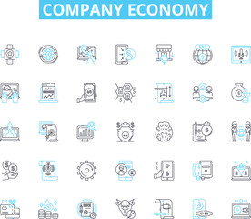 Company economy linear icons set. Profitability, Growth, Expansion, Market share, Efficiency, Operations, Revenue line vector and concept signs. Investments,Sustainability,Innovation outline