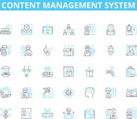 Content management system linear icons set. Database, Interface, Template, Plugins, Widgets, Platform, Administration line vector and concept signs. Workflow,Search,Integration outline Generative AI