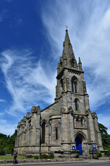 Fototapeta na wymiar Falkland parish church and blue sky at scotland uk ,victorian Gothic style