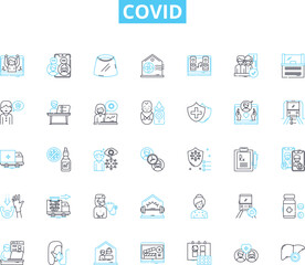 Covid linear icons set. Pandemic, Coronavirus, Lockdown, Quarantine, Social distance, Vaccination, Delta line vector and concept signs. Mask,Contagious,Isolation outline illustrations Generative AI
