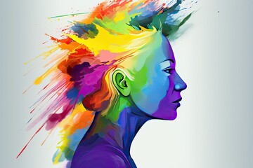 A beautiful and inspiring illustration of a person with a rainbow flag background, 