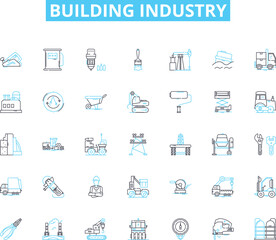 Building industry linear icons set. Architecture, Construction, Design, Engineering, Planning, Development, Concrete line vector and concept signs. Steel,Masonry,Electrical outline Generative AI