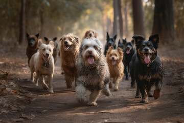 Lively Pack of Dogs in a Forest