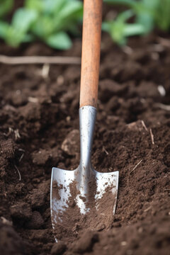 shovel digs the soil in the garden, Generative AI