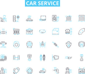 Car Service linear icons set. Maintenance, Repairs, Tune-ups, Diagnostics, Oil changes, Brakes, Suspension line vector and concept signs. Transmission,Engine,Air conditioning outline Generative AI