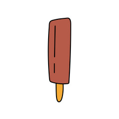 Chocolate ice cream on a stick. Doodle style ice cream vector illustration