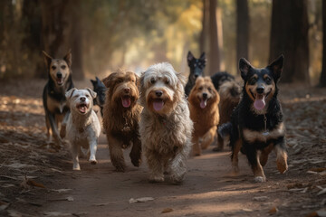 Obraz premium Happy Pack of Dogs in a Scenic Natural Setting