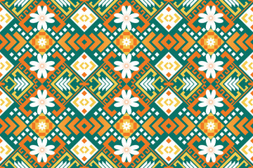 Colorful geometric ethnic seamless pattern designed for background, wallpaper, traditional clothing, carpet, curtain, and home decoration.