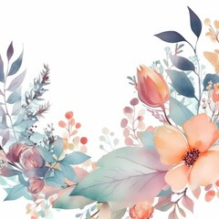 Floral Border Watercolor Illustration - Botanical Art, Nature Art - Perfect for Invitations, Scrapbooking, and Posters - Generative AI