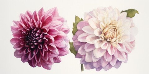 Watercolor Dahlias in Peppermint Colors - Floral Art - Wedding Stationery Design - Generative AI