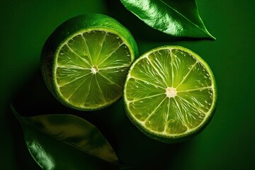 Still Life Photography - Fresh Limes Cut in Half on Green Background for Food Blogging - Generative AI