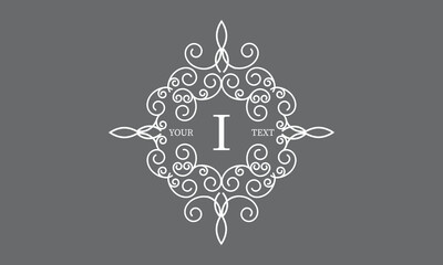 Elegant logo with elements of calligraphic elegant ornament and letter I. Identity design for shop or cafe, store, restaurant, boutique, hotel, heraldic shop, fashion, etc.