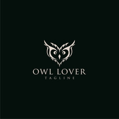 
Line art owl head unique logo design