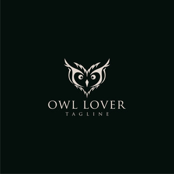 
Line art owl head unique logo design