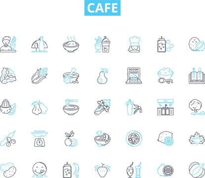 Cafe linear icons set. Cozy, Espresso, Sandwiches, Breakfast, Artisan, Cappuccino, Pastries line vector and concept signs. Relaxing,Brunch,Latte outline illustrations Generative AI