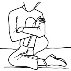 Minimalist illustration of a sitting girl's silhouette.Sublimation. For printing on postcards or posters.