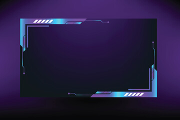 Stream overlay. Dark theme gaming video template with game screen, live chat and webcam frames Twitch stream panel overlay template. Digital streaming screen interface © Tanu