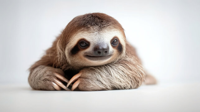 Freundliches Faultier vor wei&szlig;em Hintergrund