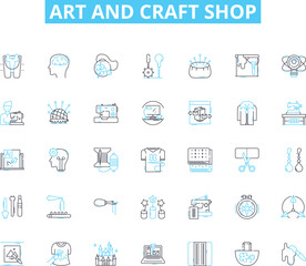 Art and craft shop linear icons set. Paint, Canvas, Sculpture, Clay, Mosaic, Beads, Paper line vector and concept signs. Fabric,Yarn,Crochet outline illustrations Generative AI