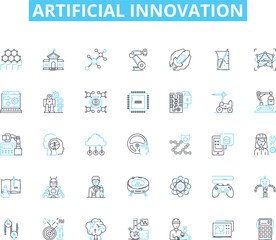 Artificial innovation linear icons set. Automation, Robotics, Machine-learning, Nanotechnology, Virtuality, Cyborgs, Teleoperation line vector and concept signs. Smart systems,Augmented Generative AI
