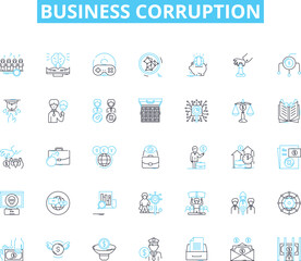 Fototapeta premium Business corruption linear icons set. Bribery, Embezzlement, Fraud, Scandal, Manipulation, Kickbacks, Misappropriation line vector and concept signs. Dishsty,Nepotism,Collusion outline Generative AI