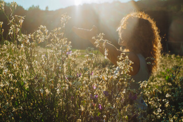 Summer travel destination concept people lifestyle. One woman hugging nature and planet earth....