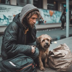 Life on the Fringes: Homeless, Drug-Addicted Man with Exhausted Dog