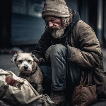 Life on the Fringes: Homeless, Drug-Addicted Man with Exhausted Dog