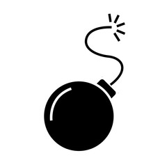 bomb with burning icon wick silhouette on a white background