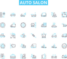 Auto salon linear icons set. Luxury, Exotic, Performance, Classic, Modern, Custom, Tuned line vector and concept signs. Hybrid,Electric,Sports outline illustrations Generative AI