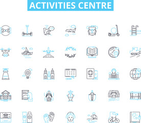 Activities centre linear icons set. Amusement, Adventure, Entertainment, Recreation, Leisure, Sports, Fitness line vector and concept signs. Fun,Dance,Arts outline illustrations Generative AI