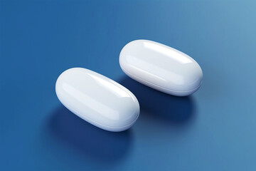 White pills isolated on blue background. Healthcare concept. AI generative