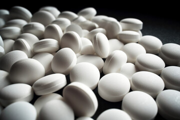 White medical pills tablets. Prescription medication. Medical, healthcare banner. AI generative