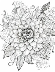 Kids coloring page of a beautiful flower that is blank and downloadable for them to complete. Hand drawn flower outline illustration. Flower doodle outline realistic illustration. Creative AI