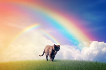 Katze geht über die Regenbogenbrücke, Trauerkarte - Generative AI