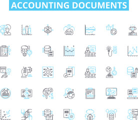 Accounting documents linear icons set. Ledger, Journal, Balance sheet, Income statement, Cash flow statement, Tax return, Invoice line vector and concept signs. Receipt,Payroll,Purchase Generative AI