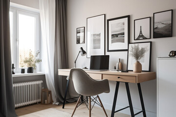 Modern and Minimalist Home Office with Poster