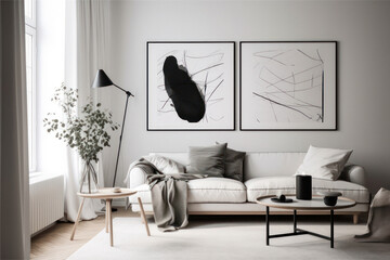 Serene and Stylish Living Room with Abstract Art Poster