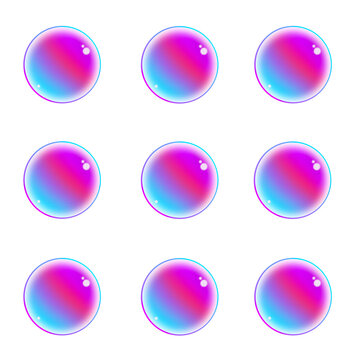 3D render bubble speech on transparent background. Colorful 3d soap bubbles, convex glass, glossy glass hemisphere on transparent background 