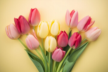 Obraz na płótnie Canvas Mother's Day Tulip Heart, Love, Blooms, Pastel Backdrop, Springtime Celebration