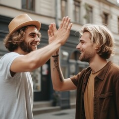 Two men high fiving each other, Generative Ai