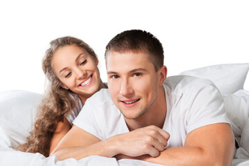 Fototapeta premium Happy mature couple lying on bed