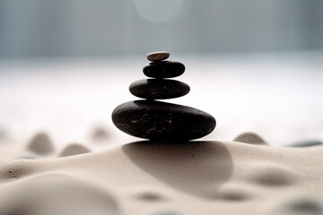 Zen Stones / Stacked zen stones on the beach. Generative ai edited