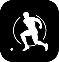 Sport logo silhouette black and white vector. Man in dynamic pose on black background.