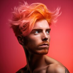 Stylish man with pink and orange hair, Generative Ai