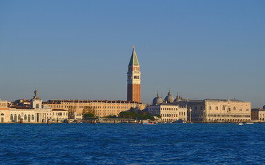 Obraz premium View on St Mark's Campanile from canal in Venice, Italy