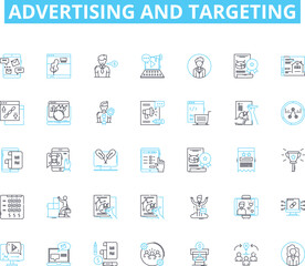 Advertising and targeting linear icons set. Segmentation, Demographics, Persona, Psychographics, Market, Target, Branding line vector and concept signs. Positioning,Messaging,Audience Generative AI