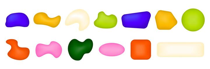 Set of various abstract geometric shapes. Bright abstractions in the style of 80-90s. Colorful flowing design elements. Vector illustration.