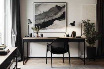 Modern Minimalist Home Office with Poster