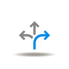 Vector illustration of arrows directional forward, left, right. Icon of opportunity ahead. Symbol of direction. Sign of comparison.